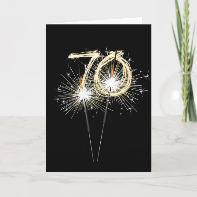 70th Birthday Sparklers on Black  Card (Front)
