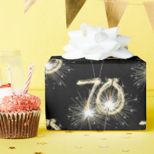 70th Birthday Sparklers on Black Wrapping Paper