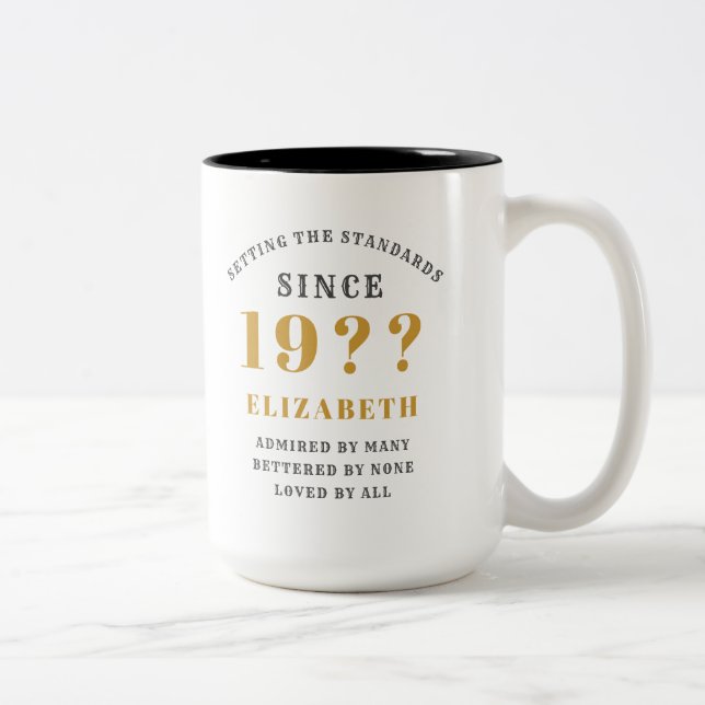 70th Birthday Standards  Add Your Name & Year Two-Tone Coffee Mug (Right)