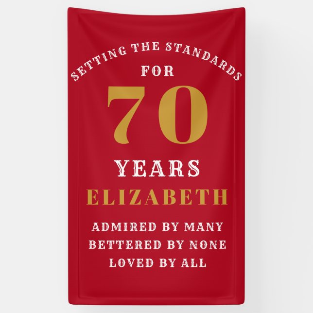 70th Birthday Standards Red and Gold Add Your Name Banner (Vertical)