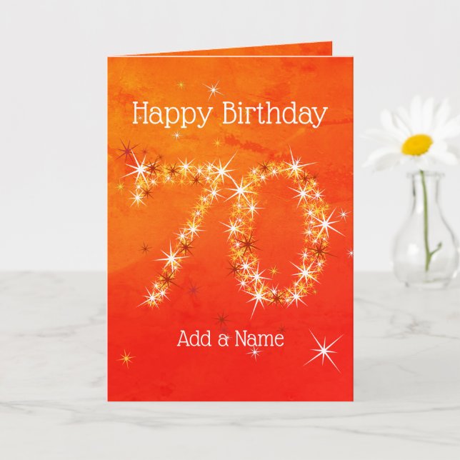 70th Birthday - Star Number Red Orange Glow Age 70 Card (Small Plant)