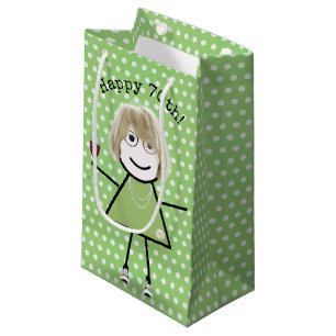 70th Birthday Stick Girl with Wine Glass Small Gift Bag