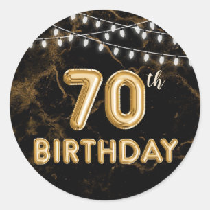 70th Birthday String Lights & Gold Foil Balloons Classic Round Sticker