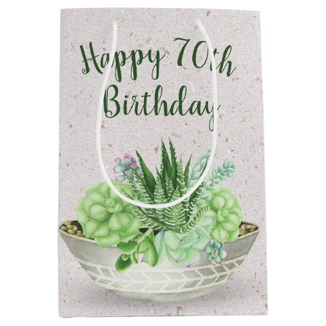 70th Birthday Succulent On Terrazzo  Medium Gift Bag (Front)