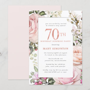 70th Birthday Surprise Party Blush Pink Floral Invitation