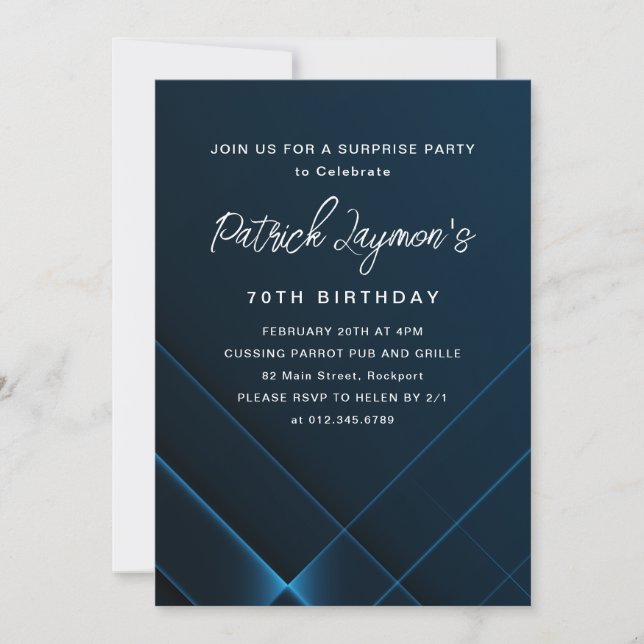 70th Birthday Surprise Party Dark Blue Geometric Invitation (Front)