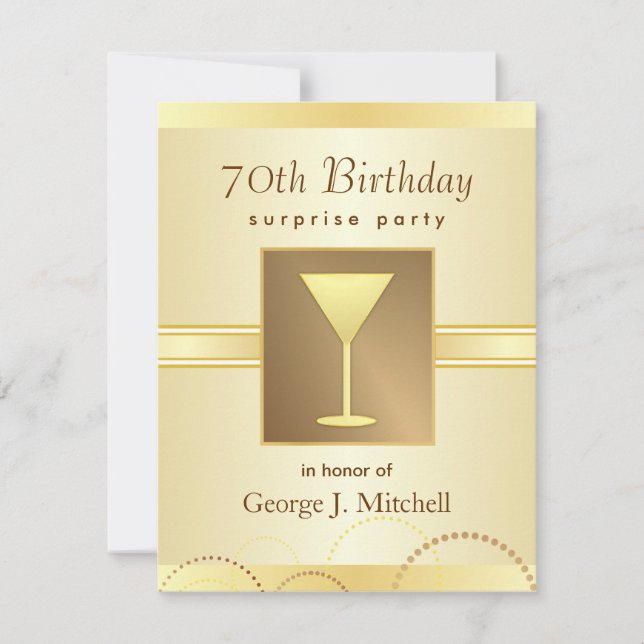 70th Birthday Surprise Party Invitations - Gold (Front)