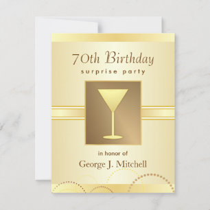 70th Birthday Surprise Party Invitations - Gold