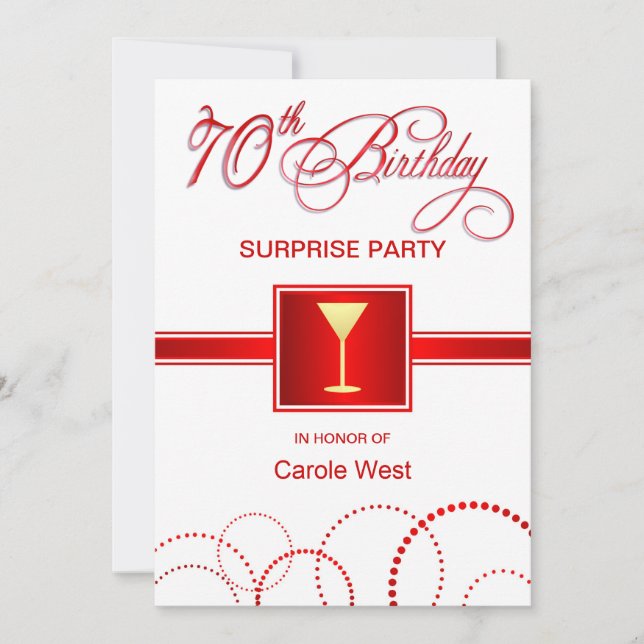 70th Birthday Surprise Party Invitations - Red (Front)