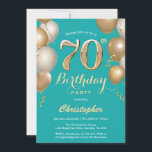 70th Birthday Teal and Gold Balloons Confetti Invitation<br><div class="desc">70th Birthday Teal and Gold Balloons Confetti Invitation. For further customisation,  please click the "Customise it" button and use our design tool to modify this template.</div>