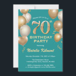 70th Birthday Teal and Gold Glitter Balloons Invitation<br><div class="desc">70th Birthday Teal and Gold Glitter Balloons Birthday Invitation. For further customisation,  please click the "Customise it" button and use our design tool to modify this template.</div>