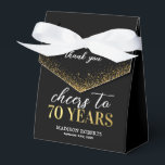 70th Birthday Thank You Black Gold Favour Box<br><div class="desc">Adult 70th birthday thank you favour boxes featuring a stylish black background,  faux gold glitter,  the saying 'cheers to 70 years',  their name,  and the date of the party.</div>