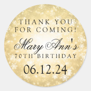 70th Birthday Thank You Gold Winter Wonderland Classic Round Sticker
