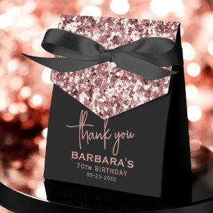 70th Birthday Thank You Rose Gold Glitter Script Favour Box