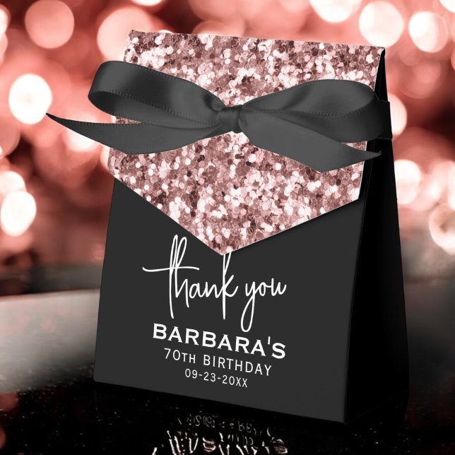 70th Birthday Thank You Rose Gold Glitter Script Favour Box (Creator Uploaded)