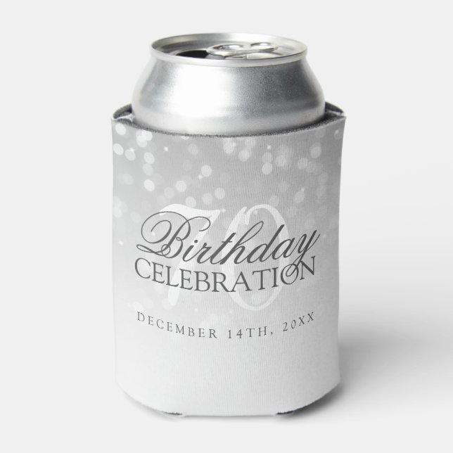 70th Birthday Thank You Silver Bokeh Sparkle Light Can Cooler (Can Front)