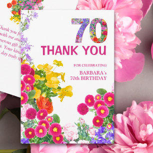70th Birthday Thanks Floral Garden Party Thank You Card
