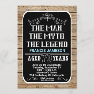 70th Birthday The Man The Myth The Legend 70 YRS Invitation