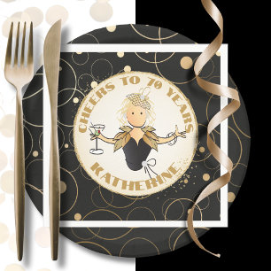 70th Birthday Toast for Her Modern Black Gold Napkin