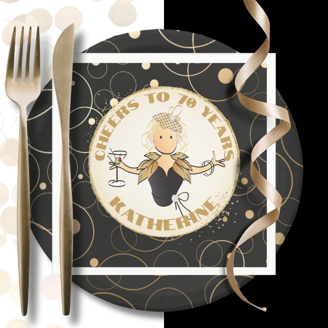 70th Birthday Toast for Her Modern Black Gold  Napkin (Creator Uploaded)