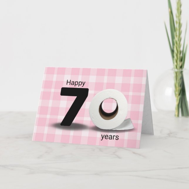 70th birthday toilet paper roll on plaid card (Front)