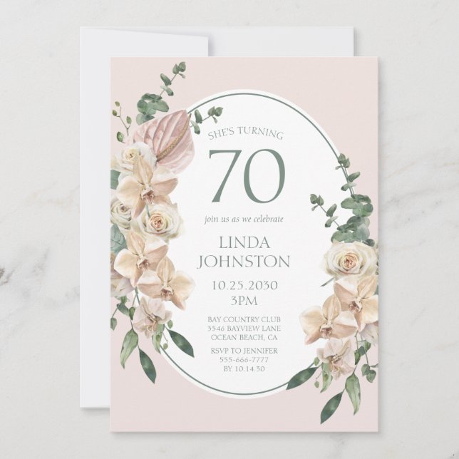 70th Birthday Tropical Floral Invitation (Front)