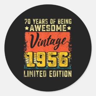 70th Birthday Vintage 1956 70 Years Old Decoration Classic Round Sticker