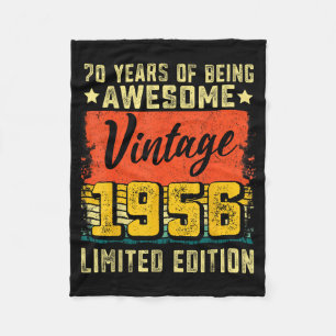 70th Birthday Vintage 1956 70 Years Old Decoration Fleece Blanket