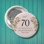 70th Birthday Vintage Floral 3 Cm Round Badge<br><div class="desc">Throwback to a time of elegance and charm for the perfect 70th birthday celebration! Our Vintage Floral badge from Zazzle sets the scene,  making it the ideal addition to your party atmosphere,  or a gorgeous one-of-a-kind gift for your loved one.</div>