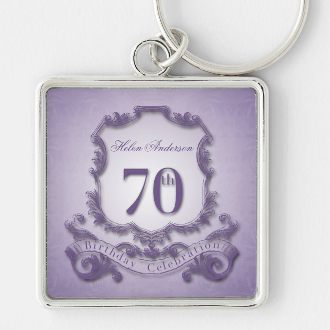 70th Birthday Vintage Frame personalised keychain (Front)