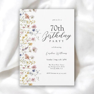 70th Birthday Watercolor Wildflowers Floral Invitation