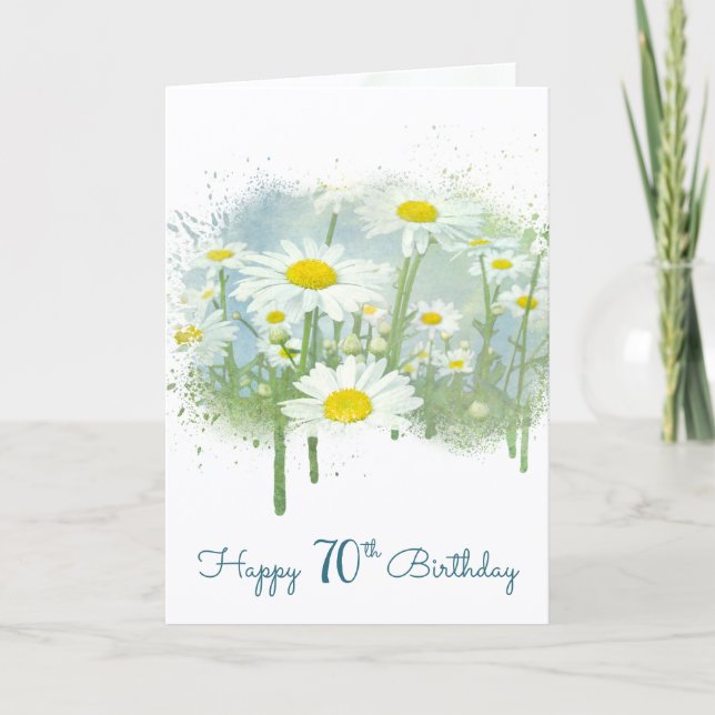 70th Birthday White Daisy Garden Card (Front)