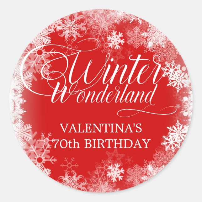 70th Birthday Winter Wonderland Snowflake Favour Classic Round Sticker (Front)