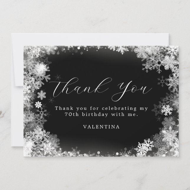 70th Birthday Winter Wonderland Snowflake Thank You Card (Front)