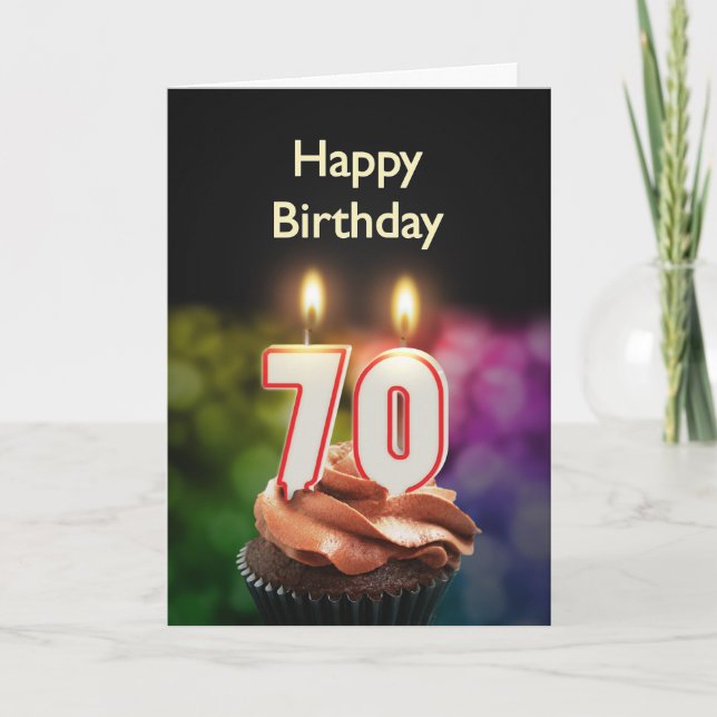 70th Birthday with cake and candles Card (Front)