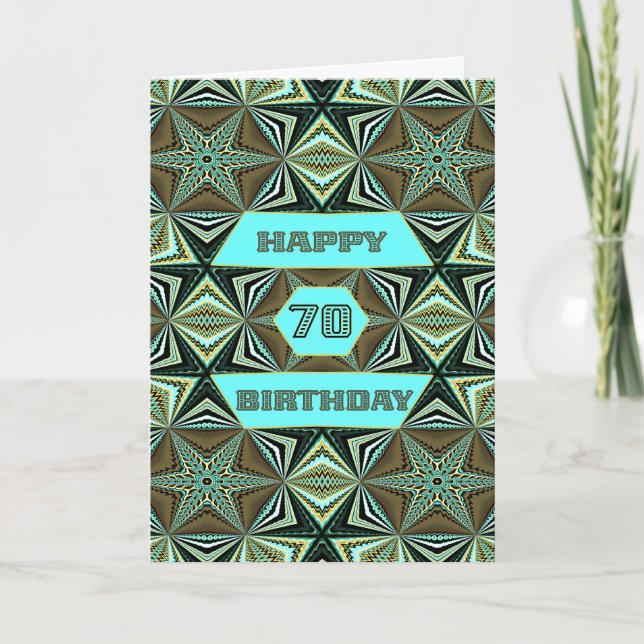70th Birthday with Green Abstract Design Card (Front)