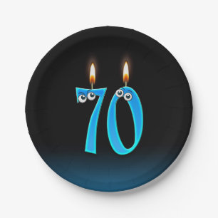 70th Birthday with lit candle numbers Paper Plate