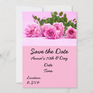 70th Birthday with pink roses on pink background Invitation