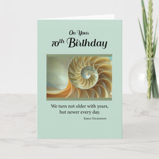 70th Birthday with Spiral Seashell on Green Card (Front)