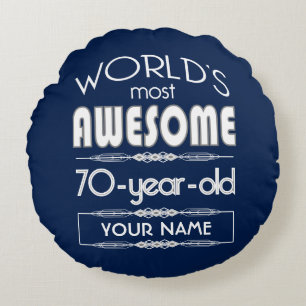 70th Birthday Worlds Best Fabulous Dark Blue Round Cushion
