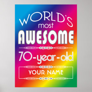 70th Birthday Worlds Best Fabulous Rainbow Poster