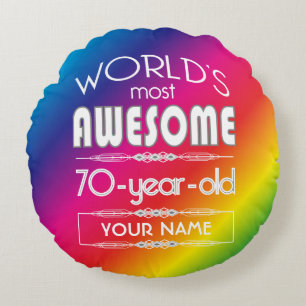 70th Birthday Worlds Best Fabulous Rainbow Round Cushion