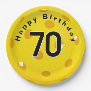 70th Birthday Yellow Pickleball Paper Plate