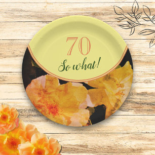 70th Birthday Yellow Rose Inspirational Floral Paper Plate