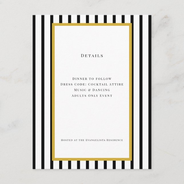 70th Black & Gold Birthday Details Card Insert (Front)