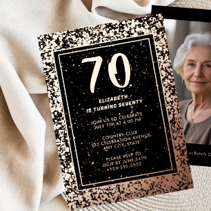 70th Black Rose Gold Photo on Back Custom Template