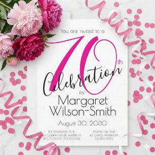 70th Celebration Elegant Pink Black 70th Birthday Invitation