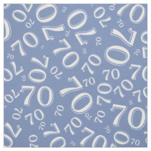 70th Cool Number Pattern Blue and White 70 Fabric