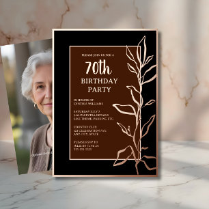70th Custom Birthday Party Botanical Elegant Brown
