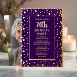 70th Custom Birthday Party Gold Purple Textured<br><div class="desc">Celebrate a milestone in shimmering style with this elegant 70th birthday invitation featuring real foil accents. With this customisable template you can change the number of the birthday as well as all of the details and whether you want gold, rose gold or silver foil. Designed for those who love a...</div>